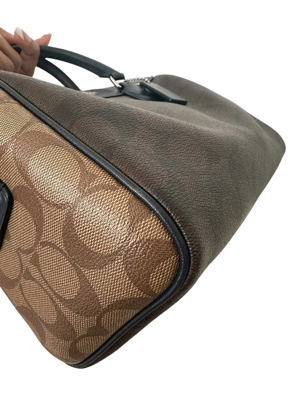 Coach Brown Signature Satchel with Black Handles